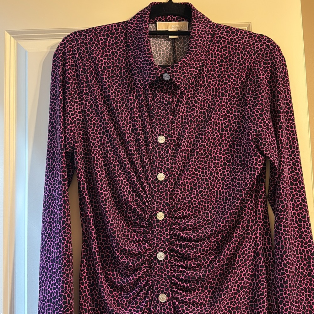 Michael Kors Long Sleeve Dress in Purple and Black